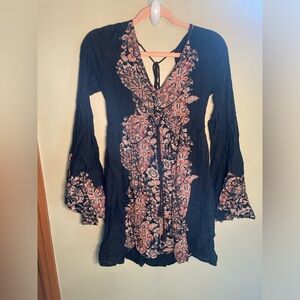 Abercrombie & Fitch Tunic bell sleeves floral  witchy fall boho alt A079